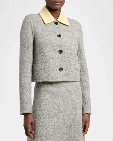 Proenza Schouler Gaelle Contrast-Collar Tweed Single-Breasted Jacket | Thumbnail 4 Proenza Schouler Gaelle Contrast-Collar Tweed Single-Breasted Jacket | Thumbnail 4
