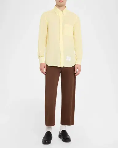 Thom Browne Men 's Linen Garment Dyed Button-Down Shirt | Thumbnail 2 Thom Browne Men 's Linen Garment Dyed Button-Down Shirt | Thumbnail 2