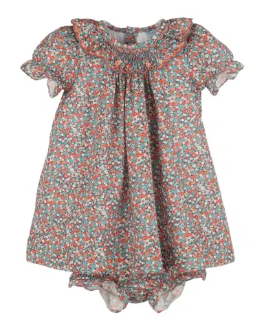 Luli & Me Girl 's Smocked Floral Cotton Dress & Bloomers Set, Size 6M-24M | Thumbnail 3
