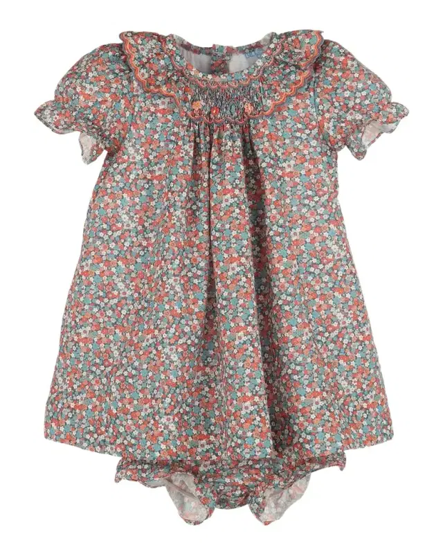 Luli & Me Girl 's Smocked Floral Cotton Dress & Bloomers Set, Size 6M-24M
