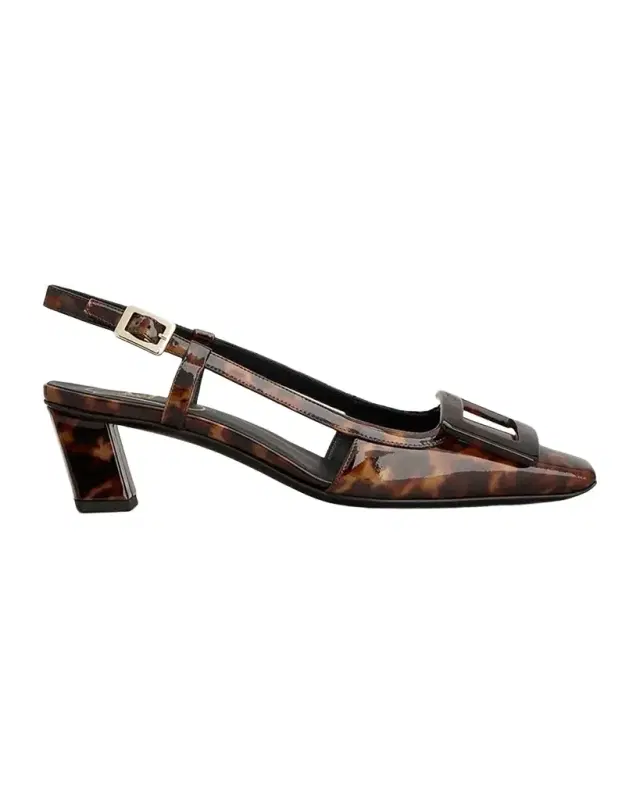 Roger Vivier Belle Vivier 45mm Turtle-Buckle Printed Leather Slingback Pumps
