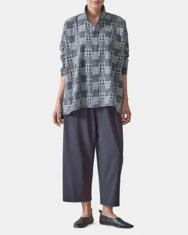 Eskandar Multi-Plaid Cotton Wide Longer Back Shirt Jacket | Thumbnail 2