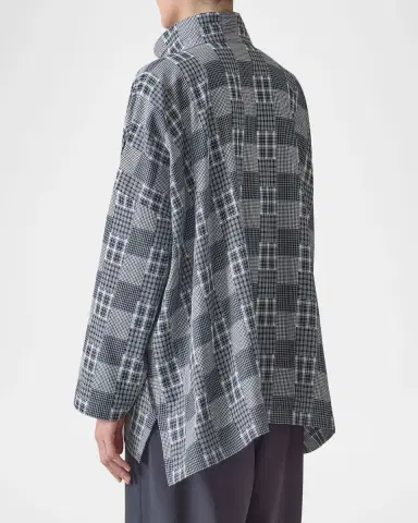 Eskandar Multi-Plaid Cotton Wide Longer Back Shirt Jacket | Thumbnail 3