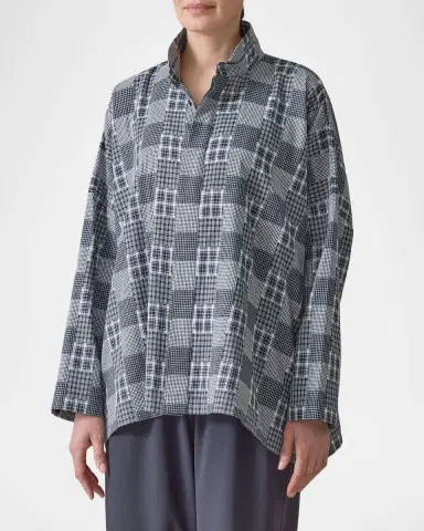 Eskandar Multi-Plaid Cotton Wide Longer Back Shirt Jacket | Thumbnail 4