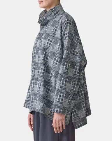 Eskandar Multi-Plaid Cotton Wide Longer Back Shirt Jacket | Thumbnail 7