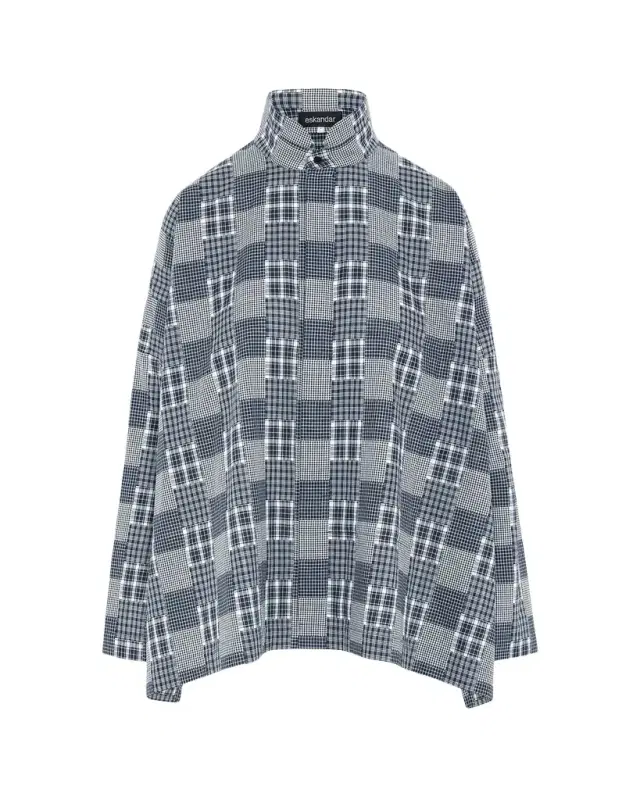 Eskandar Multi-Plaid Cotton Wide Longer Back Shirt Jacket