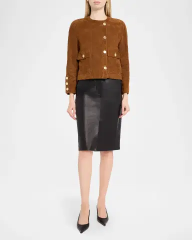 Saint Laurent Suede Collarless Short Jacket | Thumbnail 2 Saint Laurent Suede Collarless Short Jacket | Thumbnail 2