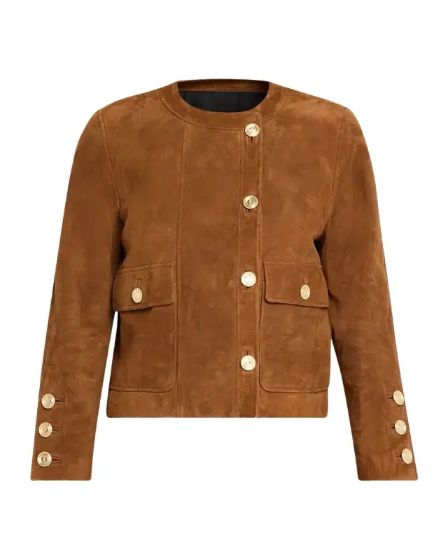 Saint Laurent Suede Collarless Short Jacket