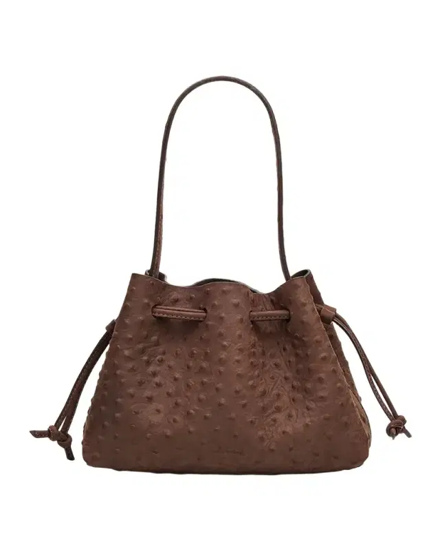 Mansur Gavriel Ostrich-Embossed Leather Drawstring Top-Handle Pouch