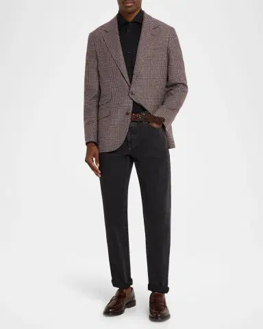 Brunello Cucinelli Men's Glen Plaid Wool-Cashmere Suit Jacket | Thumbnail 2