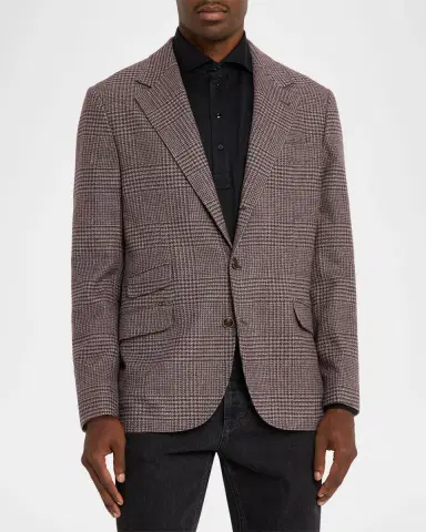 Brunello Cucinelli Men's Glen Plaid Wool-Cashmere Suit Jacket | Thumbnail 4