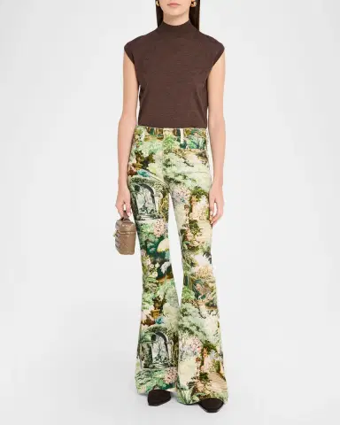 Alice + Olivia Beautiful Printed High-Rise Bell Bottom Jeans | Thumbnail 2