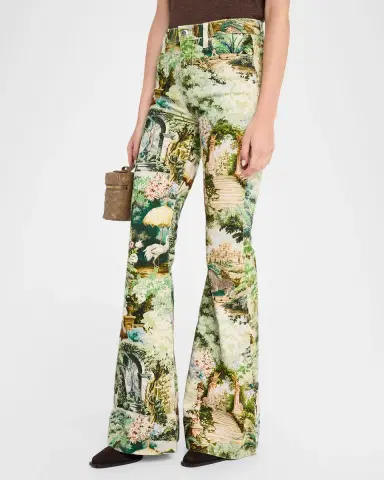 Alice + Olivia Beautiful Printed High-Rise Bell Bottom Jeans | Thumbnail 4