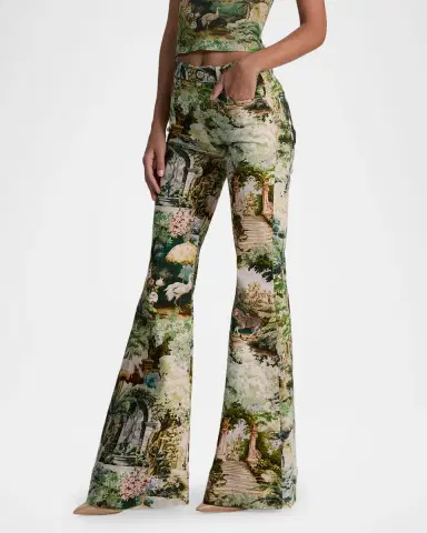 Alice + Olivia Beautiful Printed High-Rise Bell Bottom Jeans | Thumbnail 6