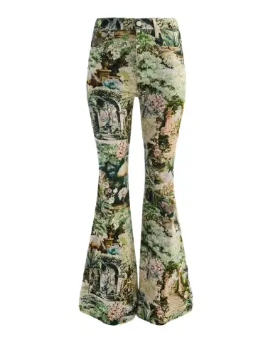 Alice + Olivia Beautiful Printed High-Rise Bell Bottom Jeans | Thumbnail 1