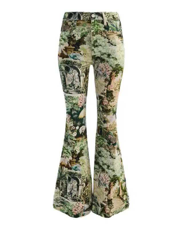 ALICE + OLIVIA Beautiful Printed High-Rise Bell Bottom Jeans