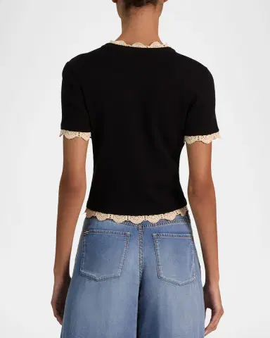 Alice + Olivia Ciara Crochet-Trim Ribbed Cardigan | Thumbnail 3