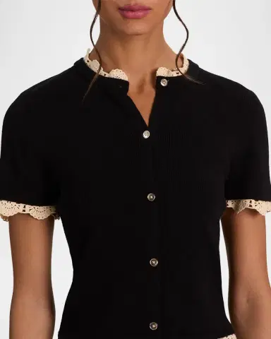 Alice + Olivia Ciara Crochet-Trim Ribbed Cardigan | Thumbnail 5