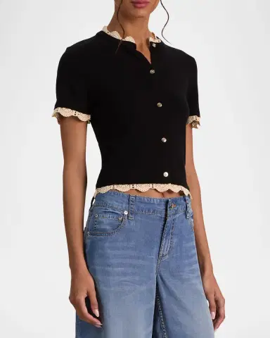 Alice + Olivia Ciara Crochet-Trim Ribbed Cardigan | Thumbnail 6