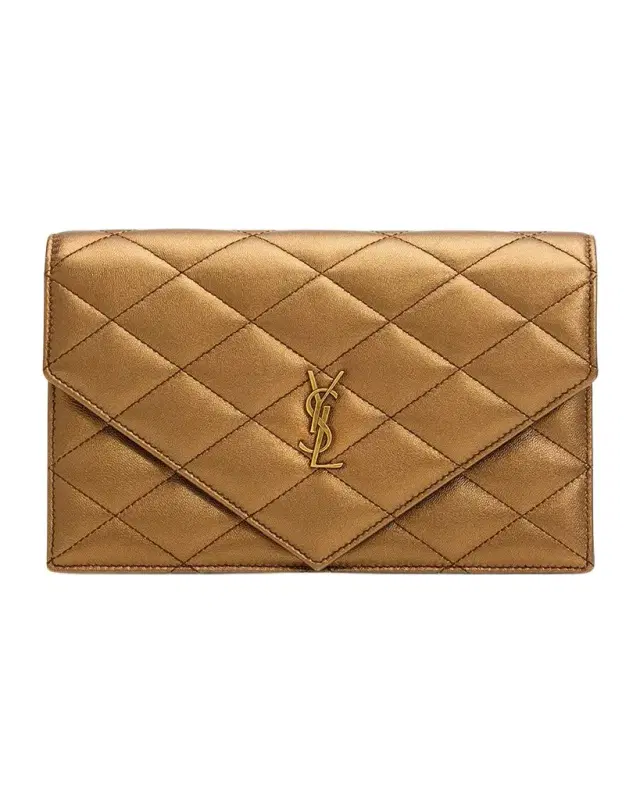 Saint Laurent Envelope Small YSL Wallet on Chain in Metallic Leather