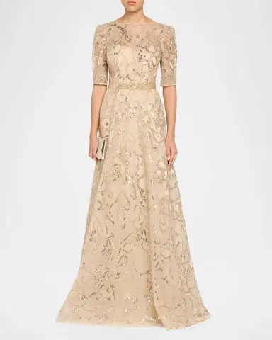 Rickie Freeman for Teri Jon Sequined Floral Tulle Gown | Thumbnail 2