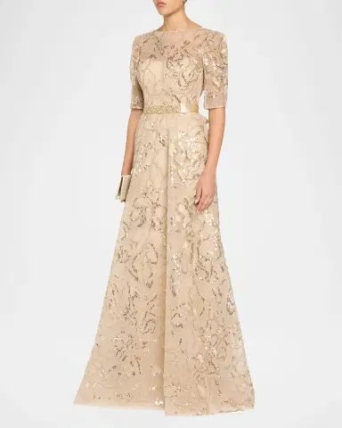 Rickie Freeman for Teri Jon Sequined Floral Tulle Gown | Thumbnail 4