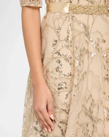 Rickie Freeman for Teri Jon Sequined Floral Tulle Gown | Thumbnail 5