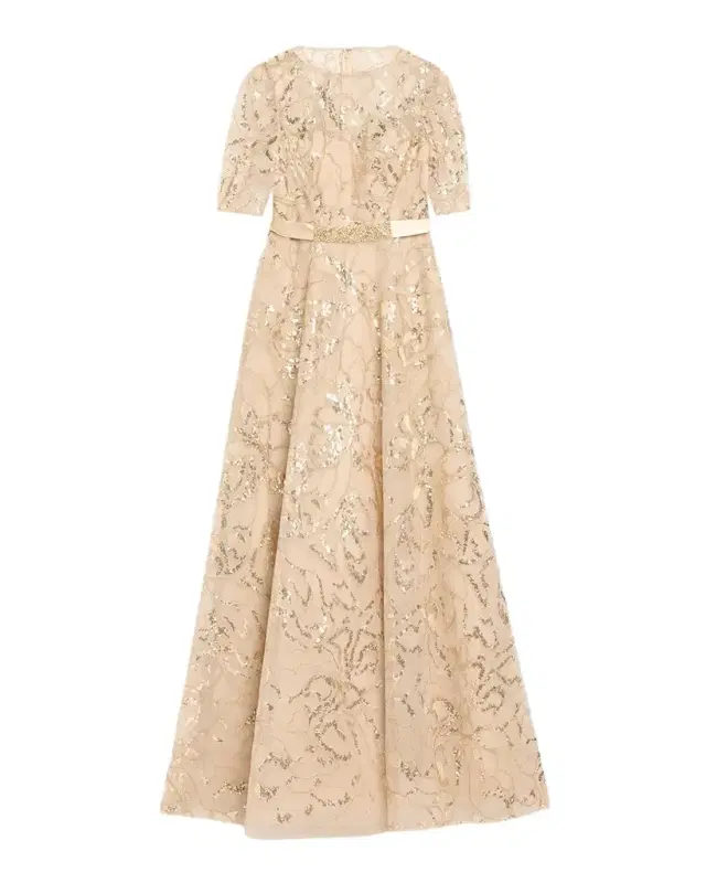 Rickie Freeman for Teri Jon Sequined Floral Tulle Gown