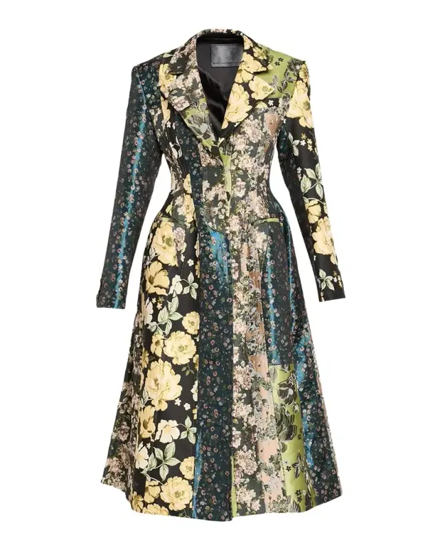 Jason Wu Collection Patchwork Floral Jacquard A-Line Long Jacket