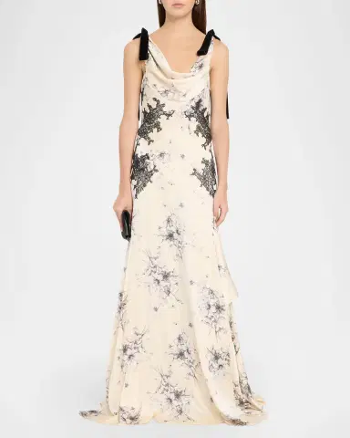 Cinq à Sept Hand-Sketched Floral Cowl-Neck Gown | Thumbnail 2