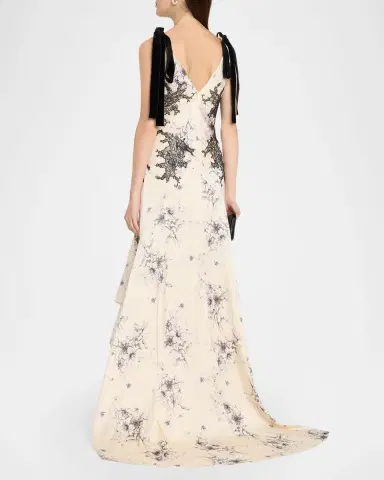 Cinq à Sept Hand-Sketched Floral Cowl-Neck Gown | Thumbnail 3