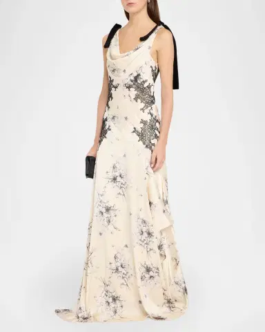 Cinq à Sept Hand-Sketched Floral Cowl-Neck Gown | Thumbnail 4