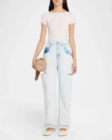 MM6 MAISON MARGIELA Cutout Bleached Barrel-Leg Jeans | Thumbnail 2