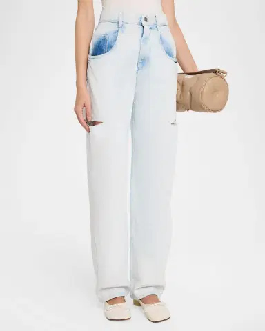 MM6 MAISON MARGIELA Cutout Bleached Barrel-Leg Jeans | Thumbnail 4