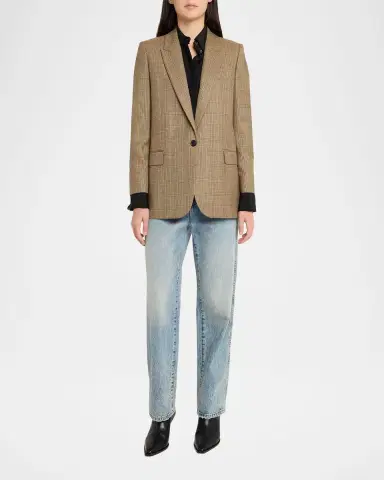 Nili Lotan Diane Check Wool Single-Breasted Blazer Jacket | Thumbnail 2