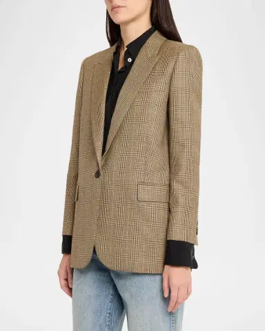 Nili Lotan Diane Check Wool Single-Breasted Blazer Jacket | Thumbnail 4