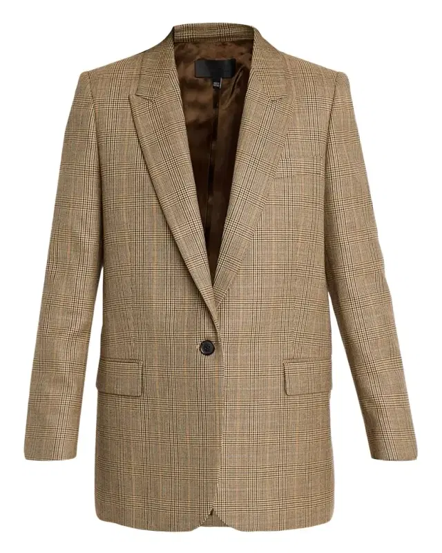 Nili Lotan Diane Check Wool Single-Breasted Blazer Jacket