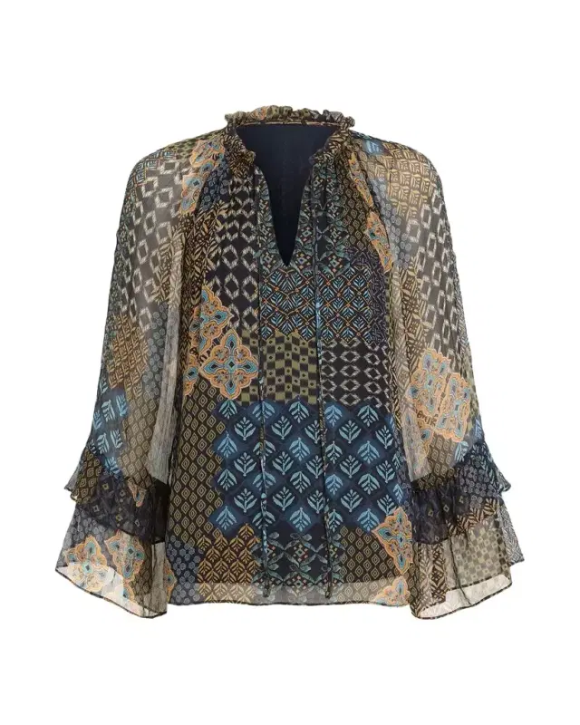 Ramy Brook Anya Raglan Geometric-Print Blouse