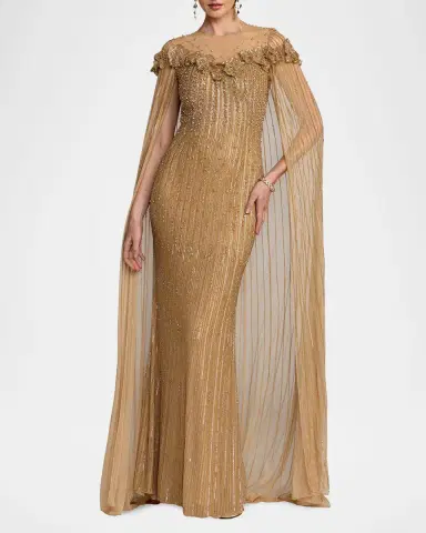 Mac Duggal Beaded Illusion Cape Gown | Thumbnail 2