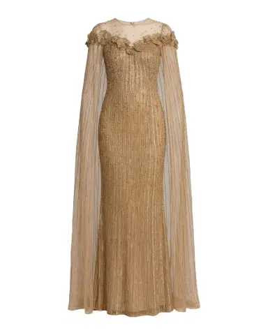 Mac Duggal Beaded Illusion Cape Gown | Thumbnail 1