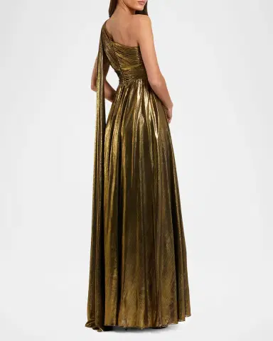 Mac Duggal Draped One-Shoulder Metallic Lame Gown | Thumbnail 3 Mac Duggal Draped One-Shoulder Metallic Lame Gown | Thumbnail 3