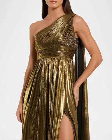 Mac Duggal Draped One-Shoulder Metallic Lame Gown | Thumbnail 4 Mac Duggal Draped One-Shoulder Metallic Lame Gown | Thumbnail 4