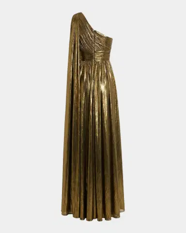 Mac Duggal Draped One-Shoulder Metallic Lame Gown | Thumbnail 5 Mac Duggal Draped One-Shoulder Metallic Lame Gown | Thumbnail 5