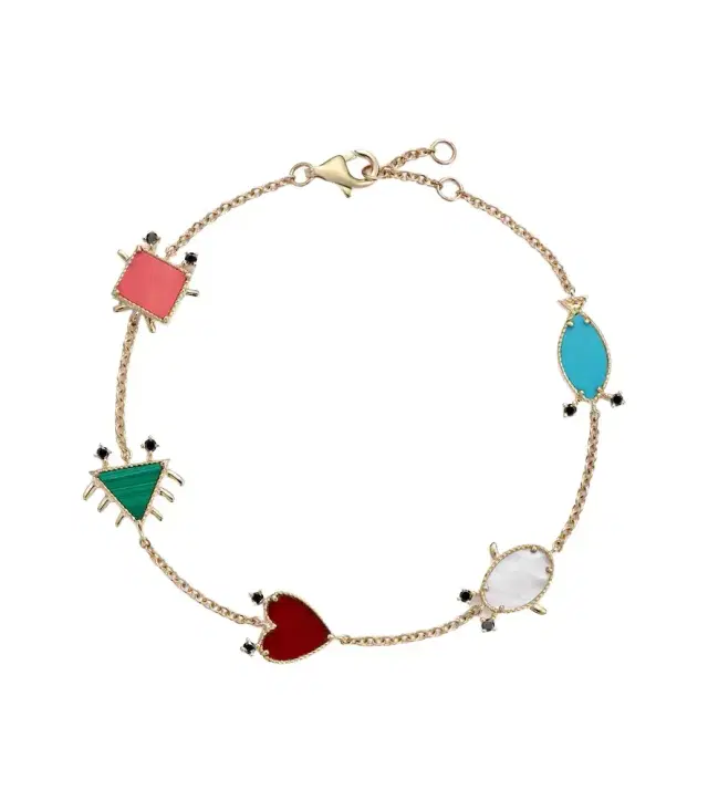 Yvonne Leon Yvonne Léon Petits Personnages 9kt gold bracelet with gemstones