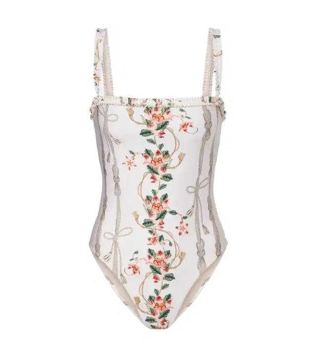 Agua by Agua Bendita Limon ruffled embroidered swimsuit