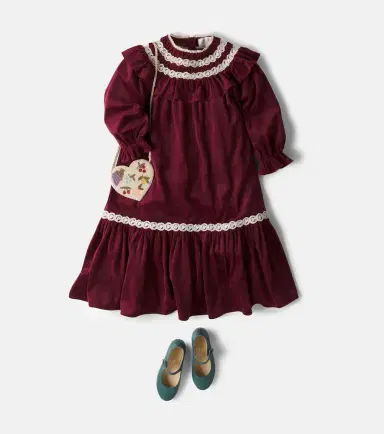 Petite Amalie Lace-trimmed ruffled velvet dress | Thumbnail 4