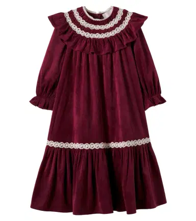 Petite Amalie Lace-trimmed ruffled velvet dress | Thumbnail 1