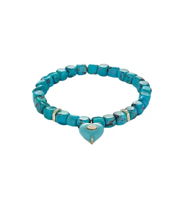 Sydney Evan 14kt gold beaded bracelet with tuquoise and diamonds