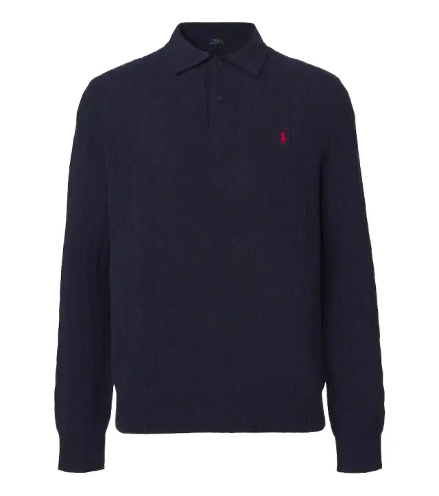Cable-knit wool and cashmere polo sweater
