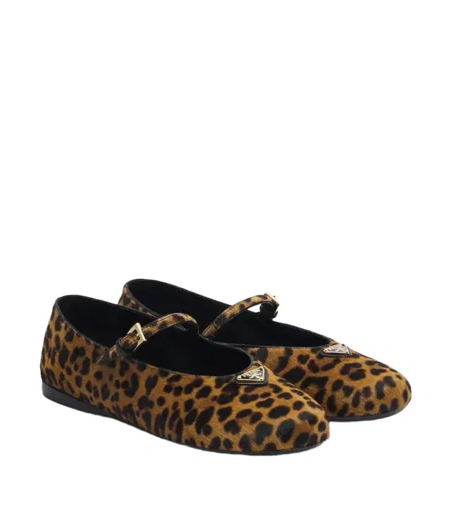 Leopard-print calf hair Mary Jane flats